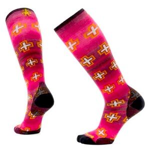 Smartwool Ski Zero Cushion Paths Crossed Print OTC Socks - Women's Power Pink